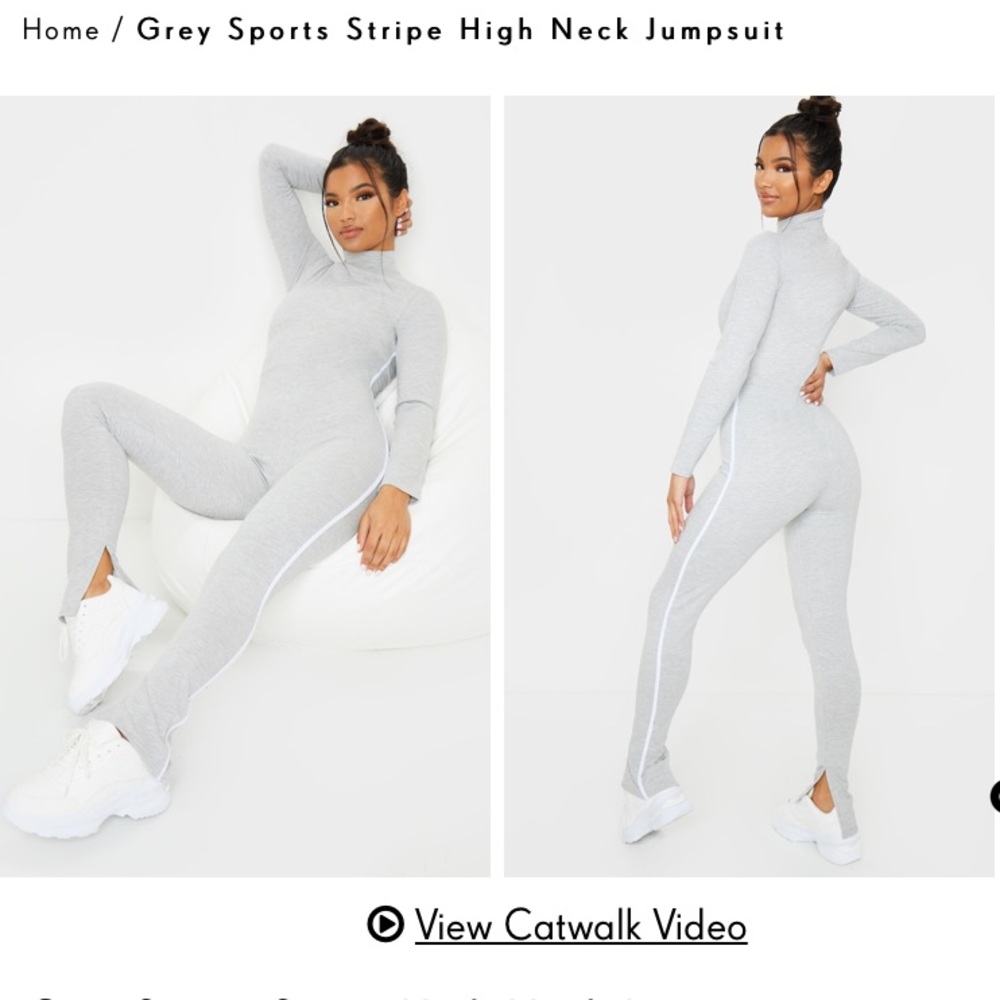 Grey Sports Stripe High Neck Jumpsuit